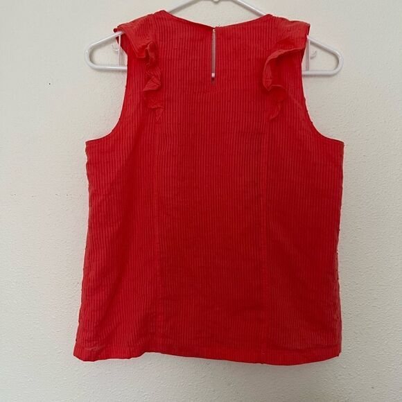J. Crew Factory Coral Textured Swiss Dot Ruffle Sleeveless Blouse Size 4 - Picture 3 of 7